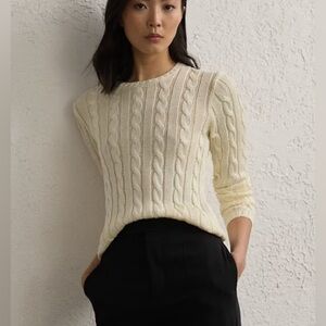 Lauren Ralph Lauren Cable Knit Chunky Cream Crew Neck Sweater Petite Medium